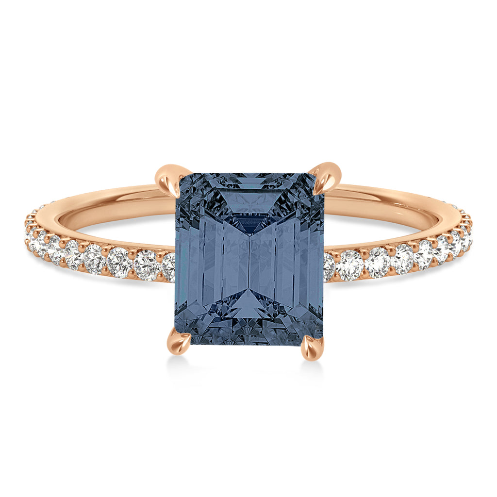 Emerald Gray Spinel & Diamond Hidden Halo Engagement Ring 18k Rose Gold (2.93ct)