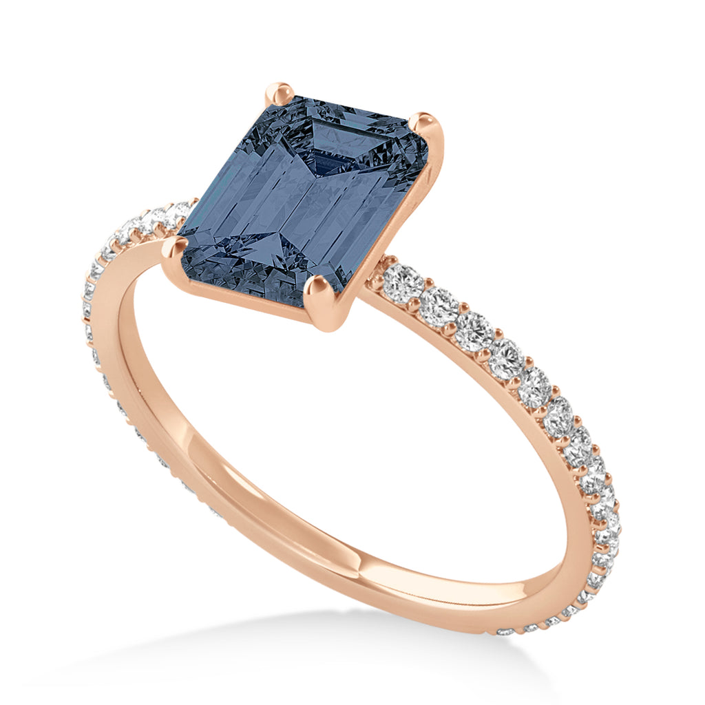 Emerald Gray Spinel & Diamond Hidden Halo Engagement Ring 18k Rose Gold (2.93ct)
