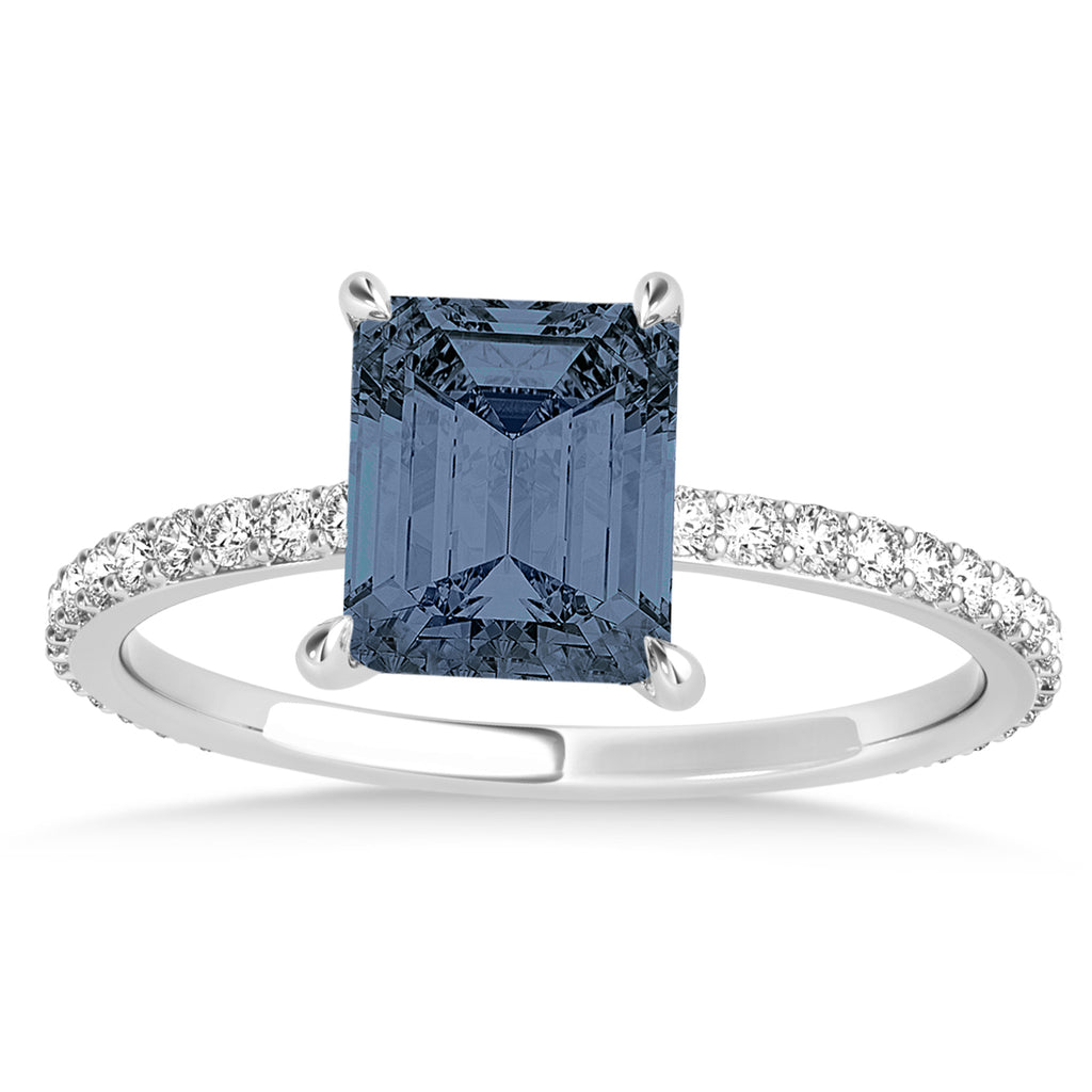 Emerald Gray Spinel & Diamond Hidden Halo Engagement Ring 18k White Gold (2.93ct)