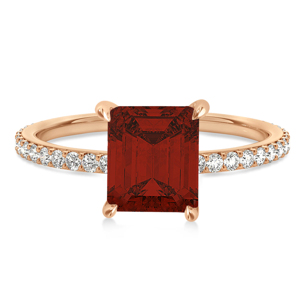 Emerald Garnet & Diamond Hidden Halo Engagement Ring 14k Rose Gold (2.93ct)