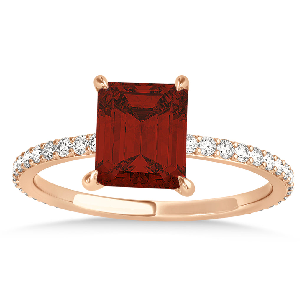Emerald Garnet & Diamond Hidden Halo Engagement Ring 14k Rose Gold (2.93ct)