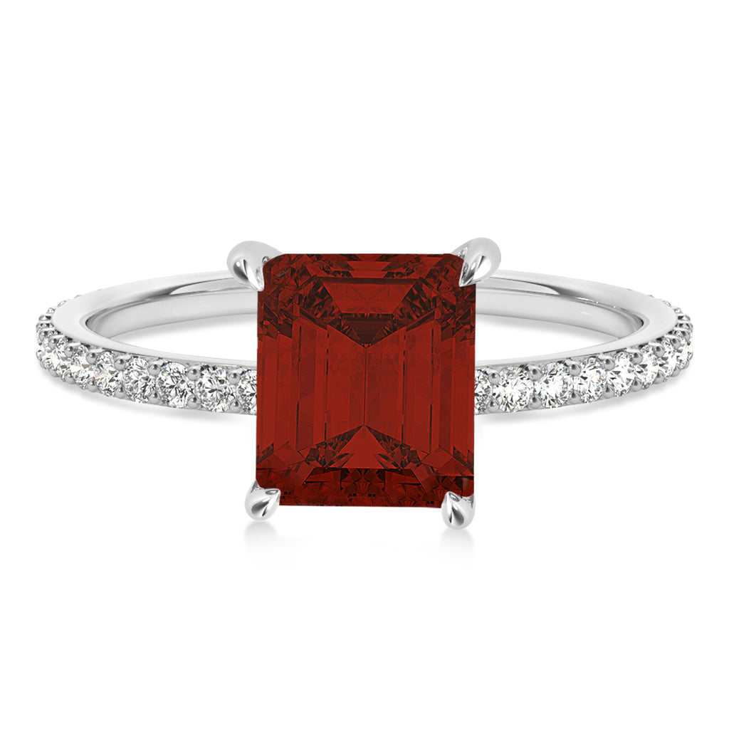 Emerald Garnet & Diamond Hidden Halo Engagement Ring 14k White Gold (2.93ct)