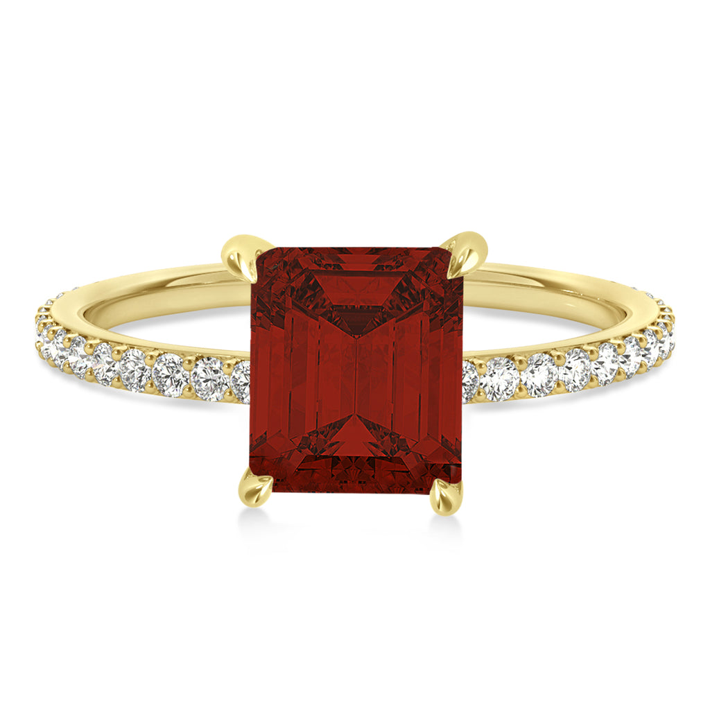 Emerald Garnet & Diamond Hidden Halo Engagement Ring 18k Yellow Gold (2.93ct)