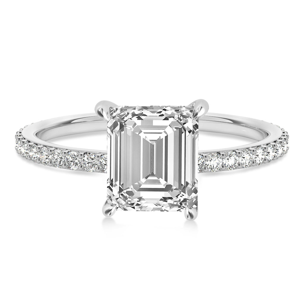 Emerald Lab Diamond Hidden Halo Engagement Ring 18k White Gold (2.93ct)