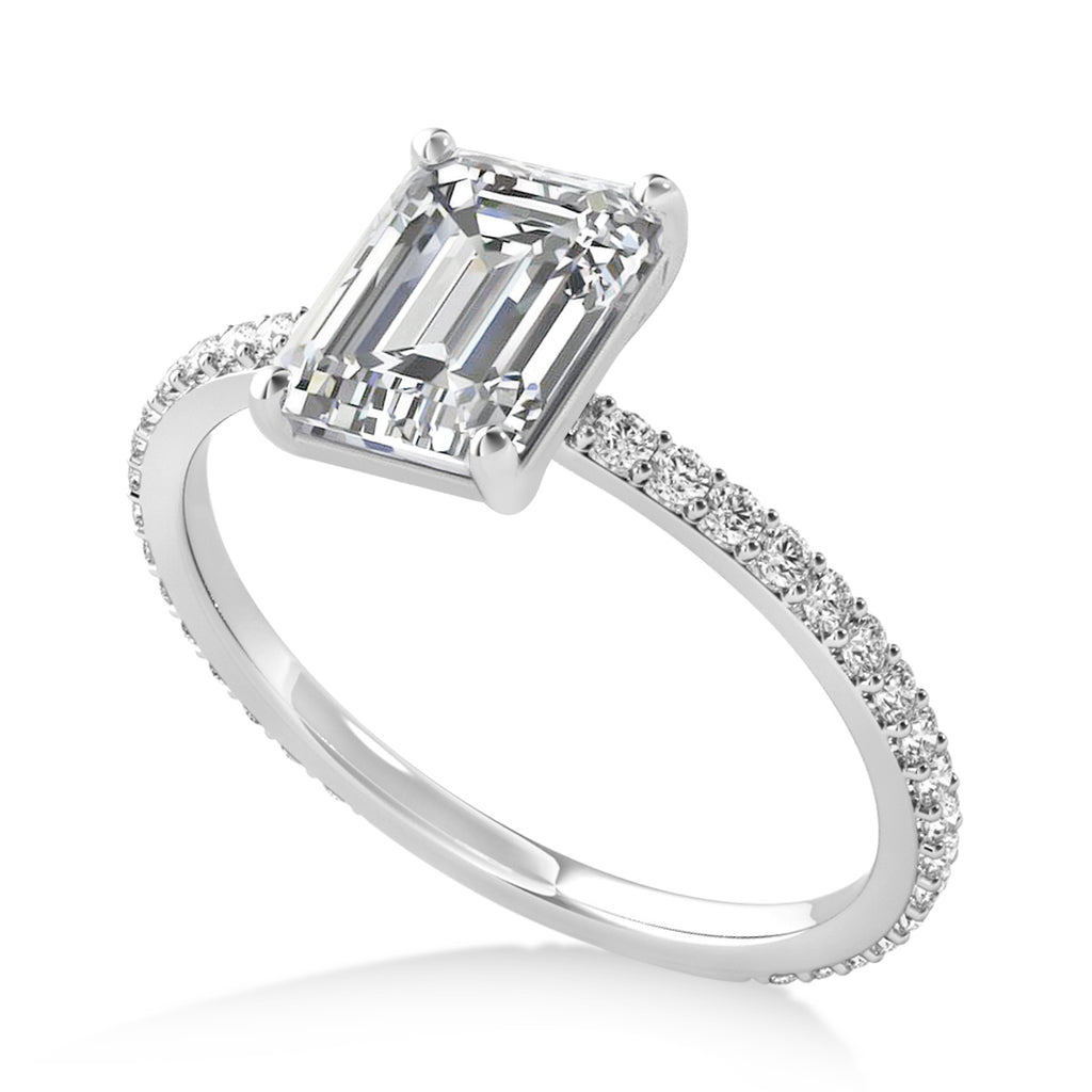 Emerald Lab Diamond Hidden Halo Engagement Ring 18k White Gold (2.93ct)