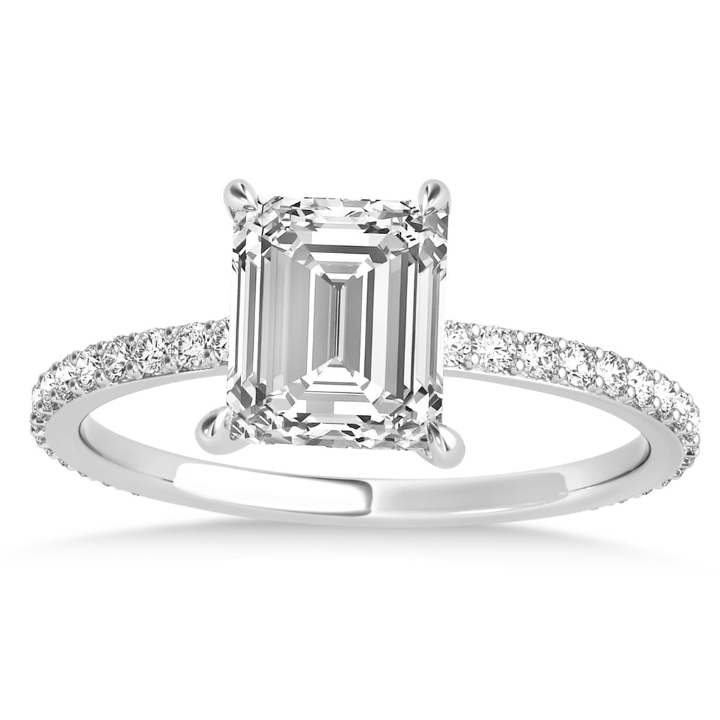Emerald Lab Diamond Hidden Halo Engagement Ring 18k White Gold (2.93ct)