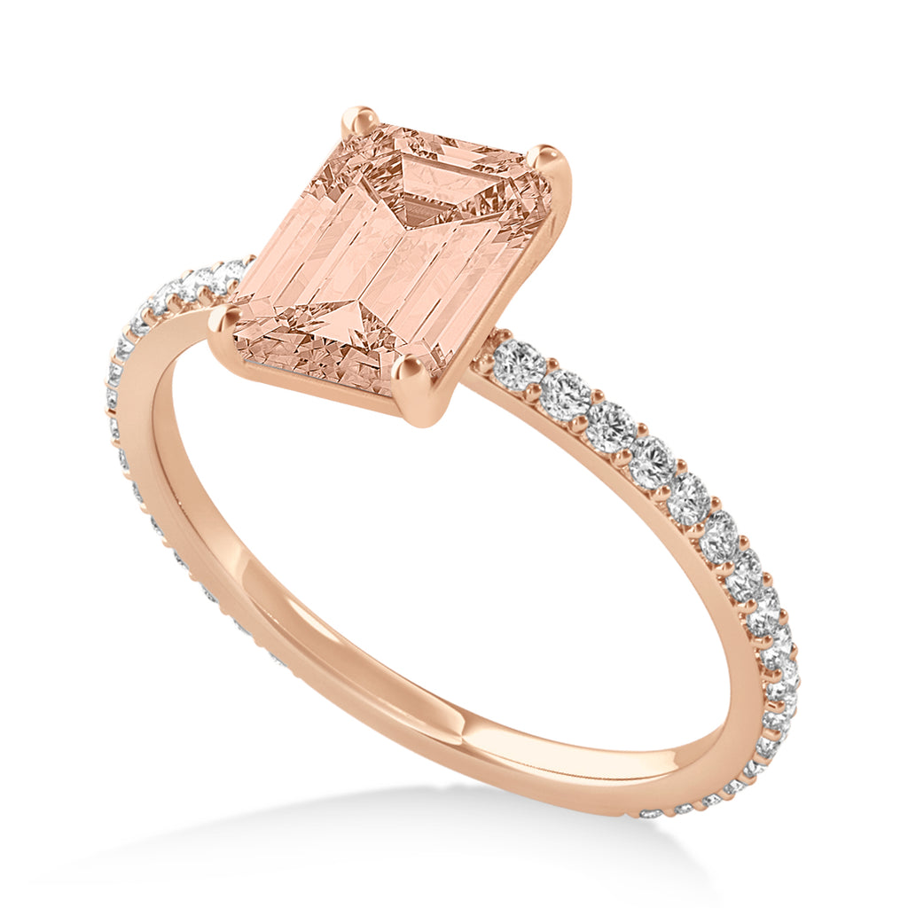 Emerald Morganite & Diamond Hidden Halo Engagement Ring 14k Rose Gold (2.93ct)