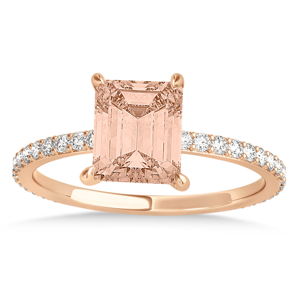 Emerald Morganite & Diamond Hidden Halo Engagement Ring 14k Rose Gold (2.93ct)