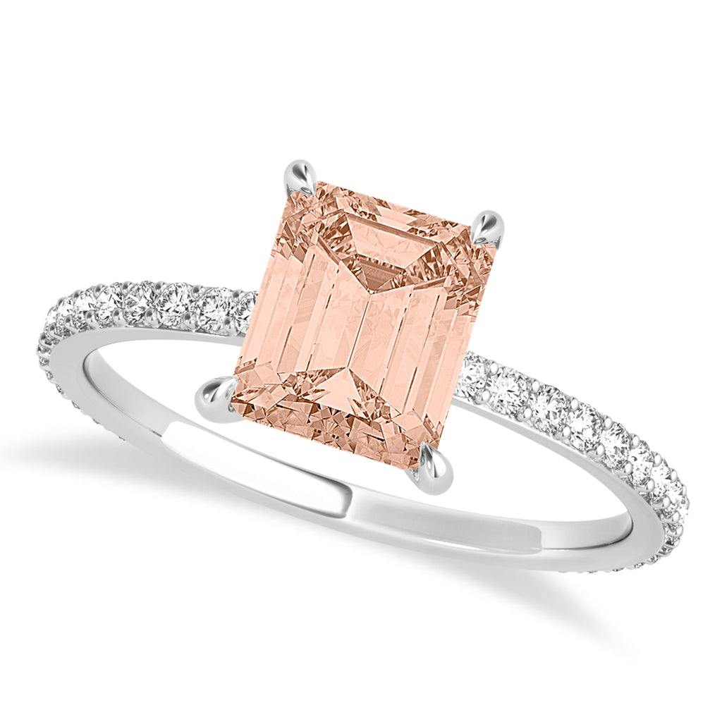 Emerald Morganite & Diamond Hidden Halo Engagement Ring 18k White Gold (2.93ct)