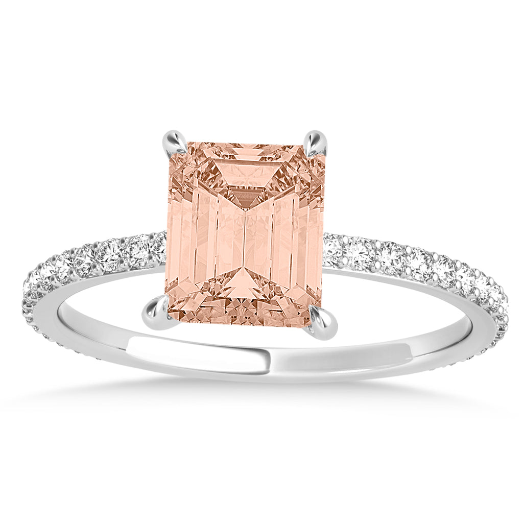 Emerald Morganite & Diamond Hidden Halo Engagement Ring Palladium (2.93ct)