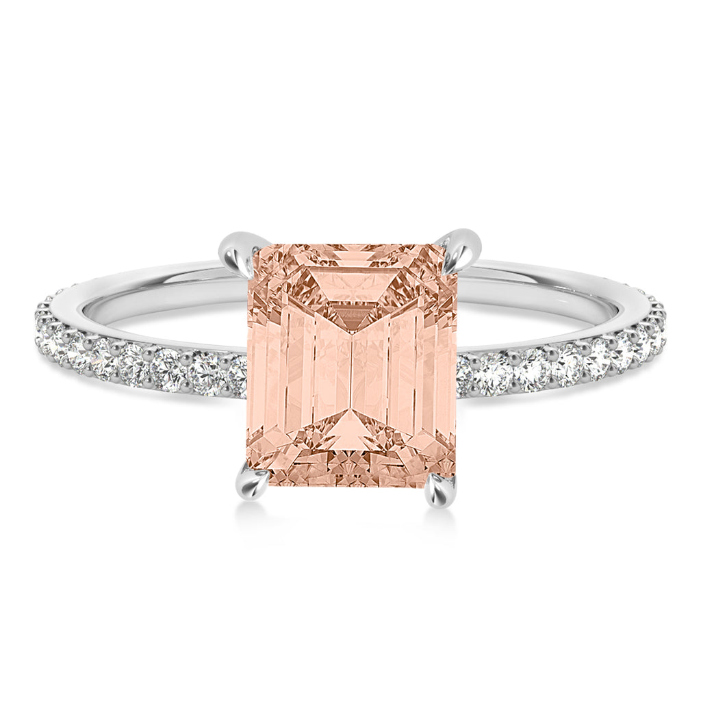 Emerald Morganite & Diamond Hidden Halo Engagement Ring Platinum (2.93ct)