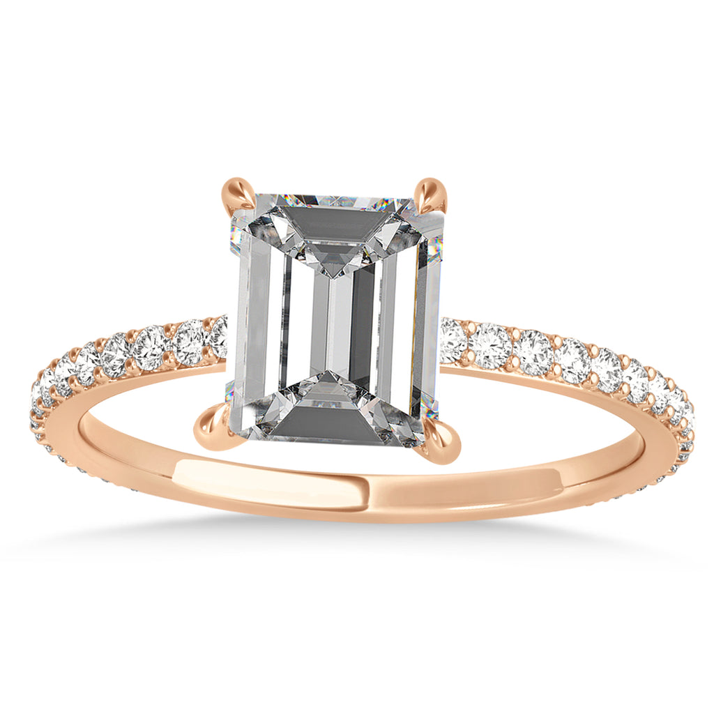 Emerald Moissanite & Diamond Hidden Halo Engagement Ring 14k Rose Gold (2.93ct)