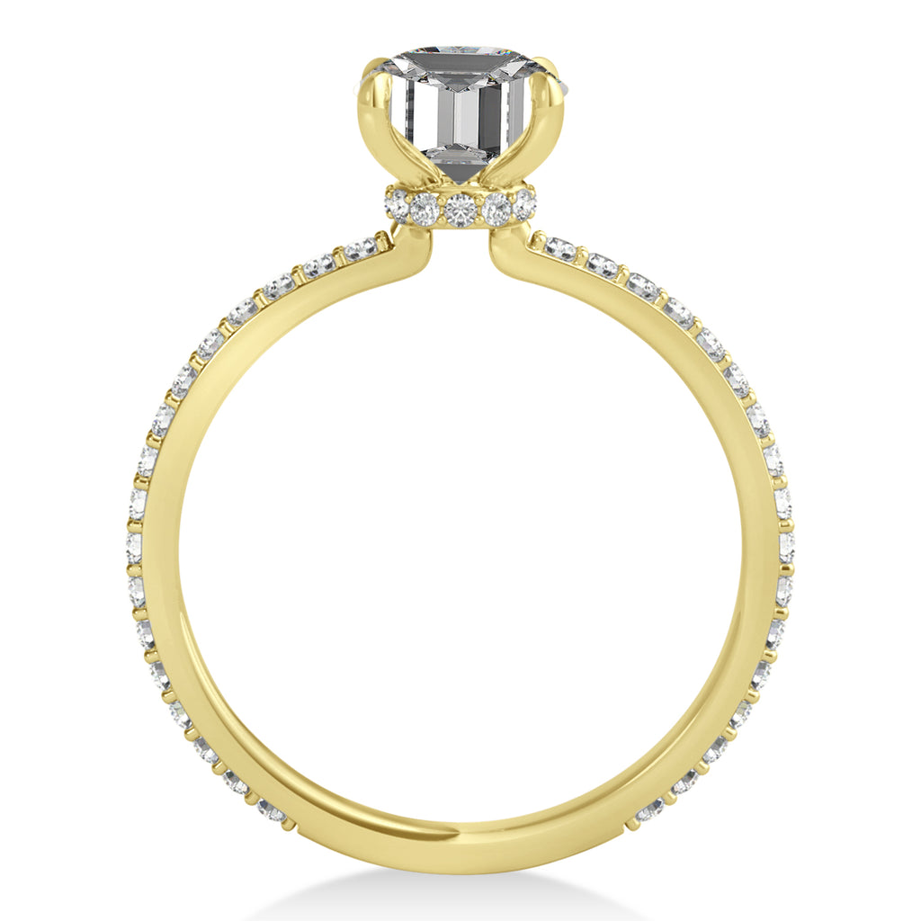 Emerald Moissanite & Diamond Hidden Halo Engagement Ring 14k Yellow Gold (2.93ct)