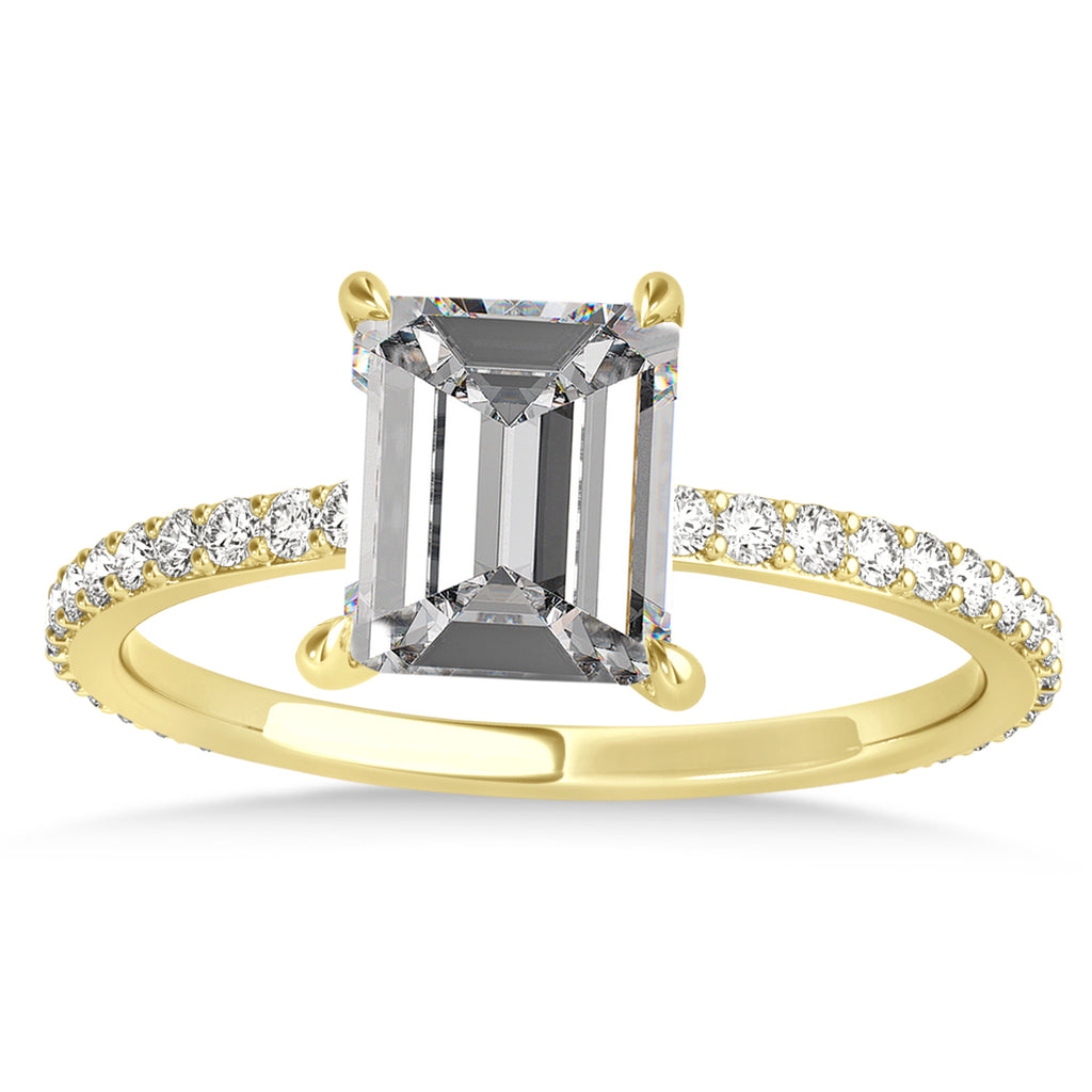 Emerald Moissanite & Diamond Hidden Halo Engagement Ring 14k Yellow Gold (2.93ct)