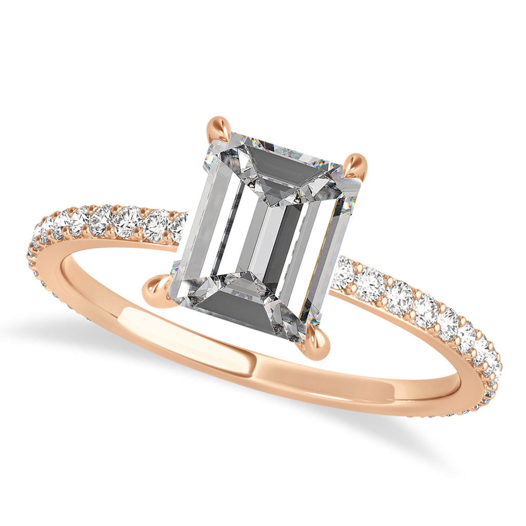 Emerald Moissanite & Diamond Hidden Halo Engagement Ring 18k Rose Gold (2.93ct)