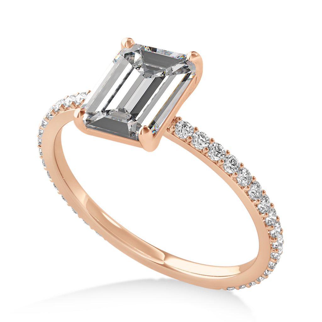 Emerald Moissanite & Diamond Hidden Halo Engagement Ring 18k Rose Gold (2.93ct)
