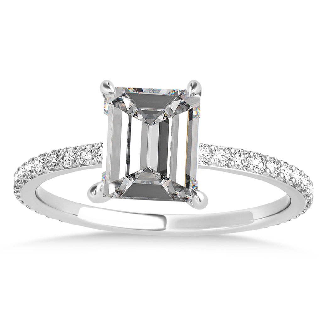 Emerald Moissanite & Diamond Hidden Halo Engagement Ring 18k White Gold (2.93ct)