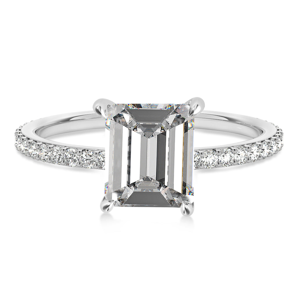 Emerald Moissanite & Diamond Hidden Halo Engagement Ring Platinum (2.93ct)