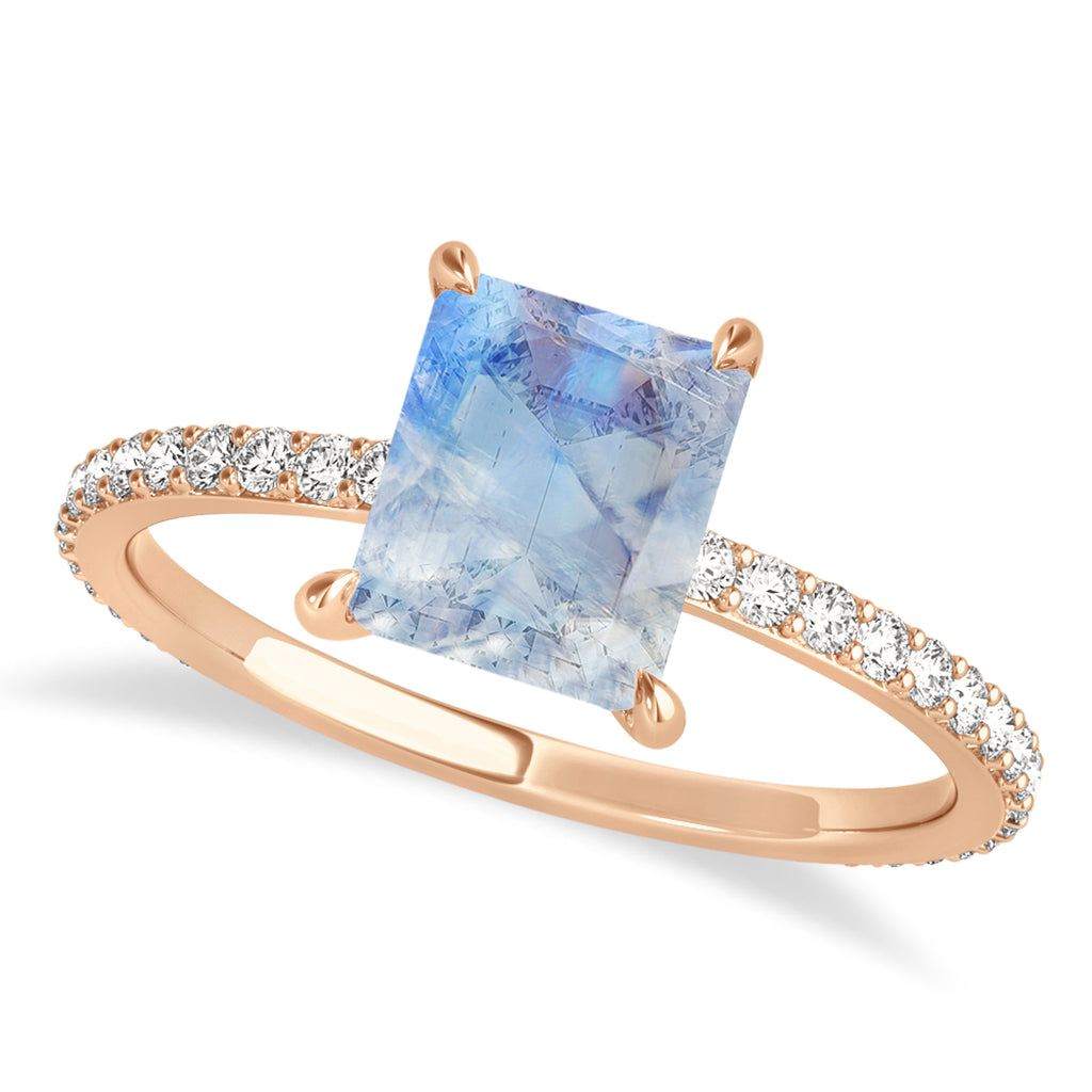 Emerald Moonstone & Diamond Hidden Halo Engagement Ring 14k Rose Gold (2.93ct)