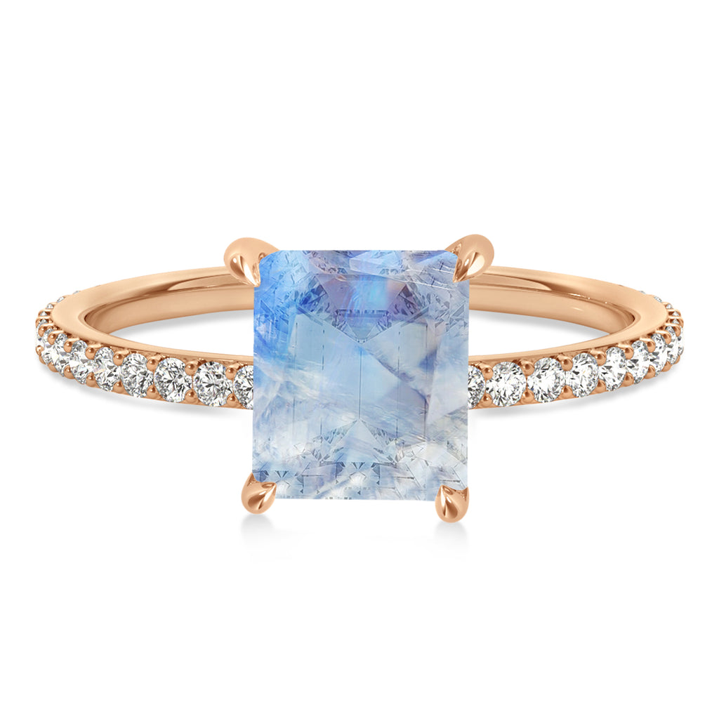 Emerald Moonstone & Diamond Hidden Halo Engagement Ring 14k Rose Gold (2.93ct)