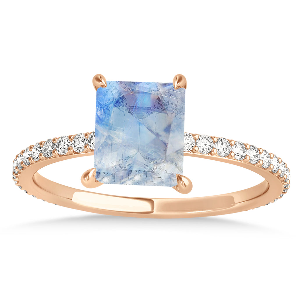 Emerald Moonstone & Diamond Hidden Halo Engagement Ring 14k Rose Gold (2.93ct)