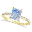 Emerald Moonstone & Diamond Hidden Halo Engagement Ring 14k Yellow Gold (2.93ct)