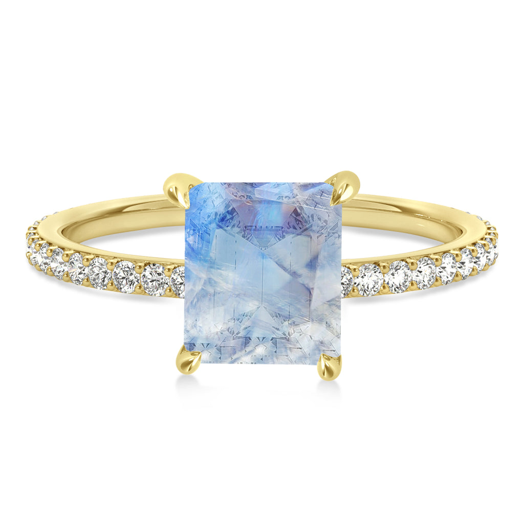 Emerald Moonstone & Diamond Hidden Halo Engagement Ring 14k Yellow Gold (2.93ct)