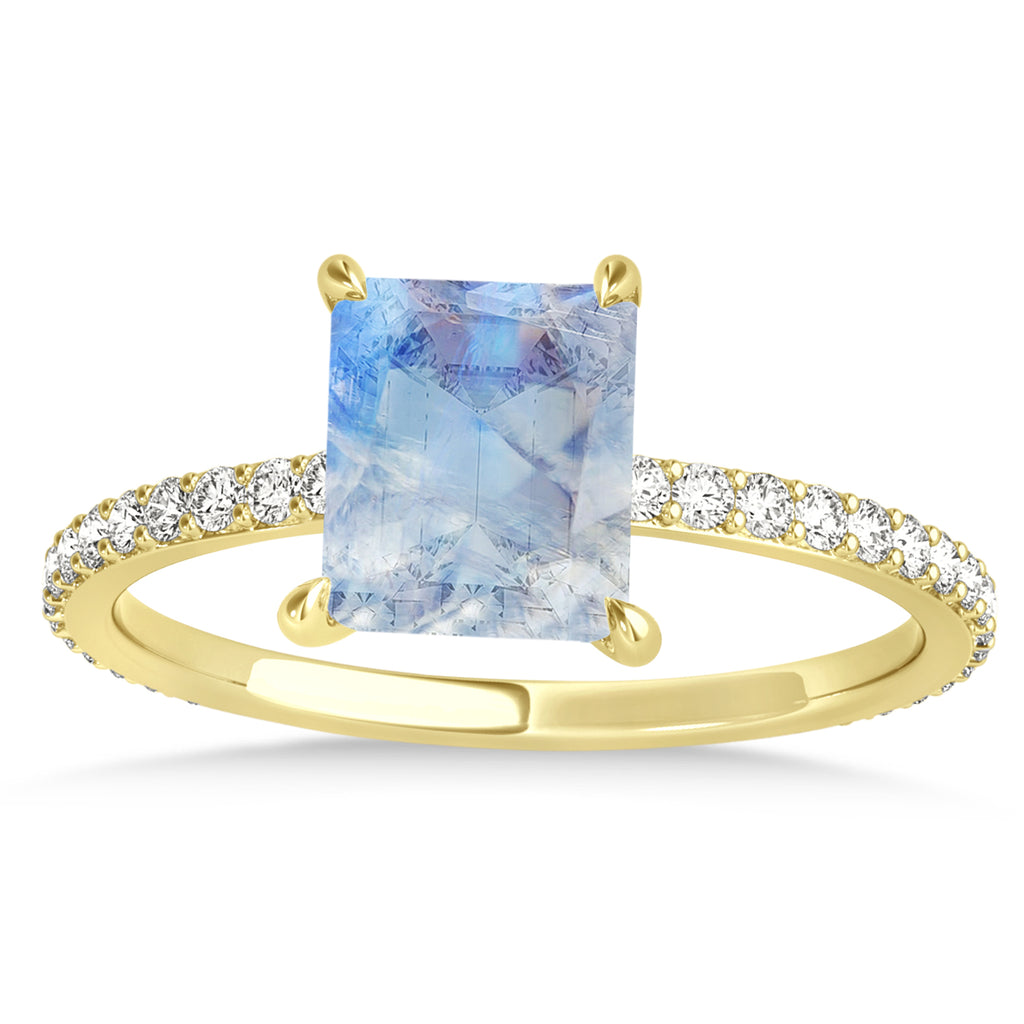 Emerald Moonstone & Diamond Hidden Halo Engagement Ring 14k Yellow Gold (2.93ct)