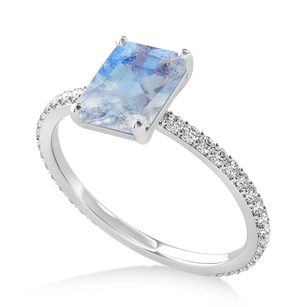 Emerald Moonstone & Diamond Hidden Halo Engagement Ring 18k White Gold (2.93ct)
