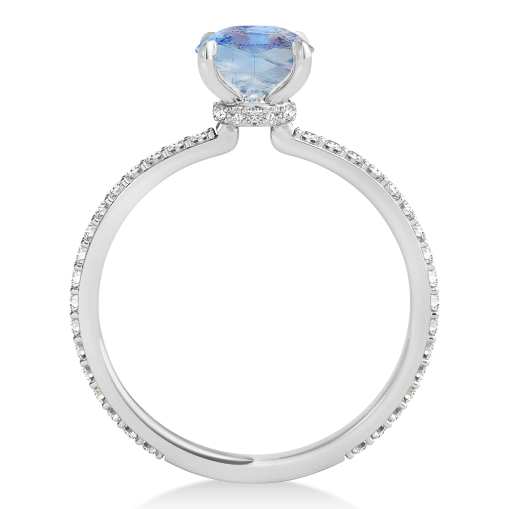 Emerald Moonstone & Diamond Hidden Halo Engagement Ring Palladium (2.93ct)