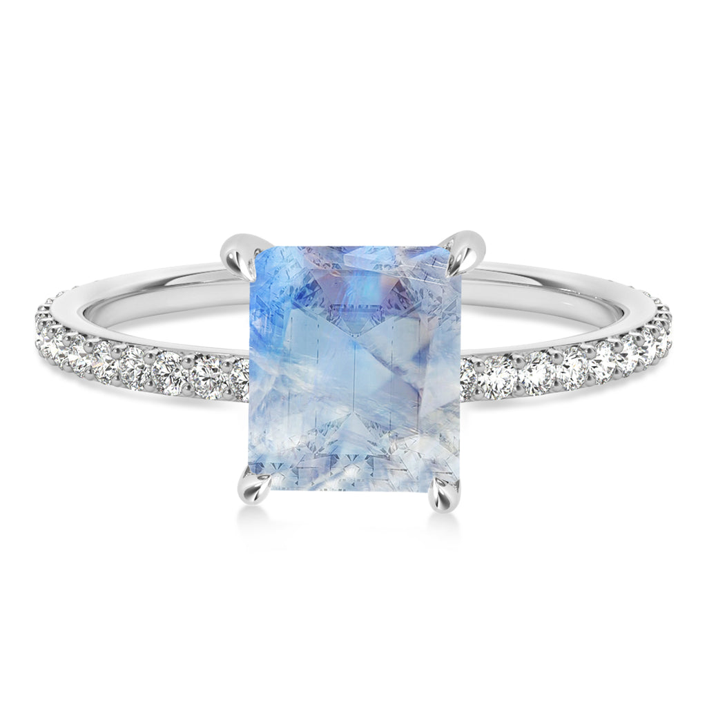 Emerald Moonstone & Diamond Hidden Halo Engagement Ring Palladium (2.93ct)