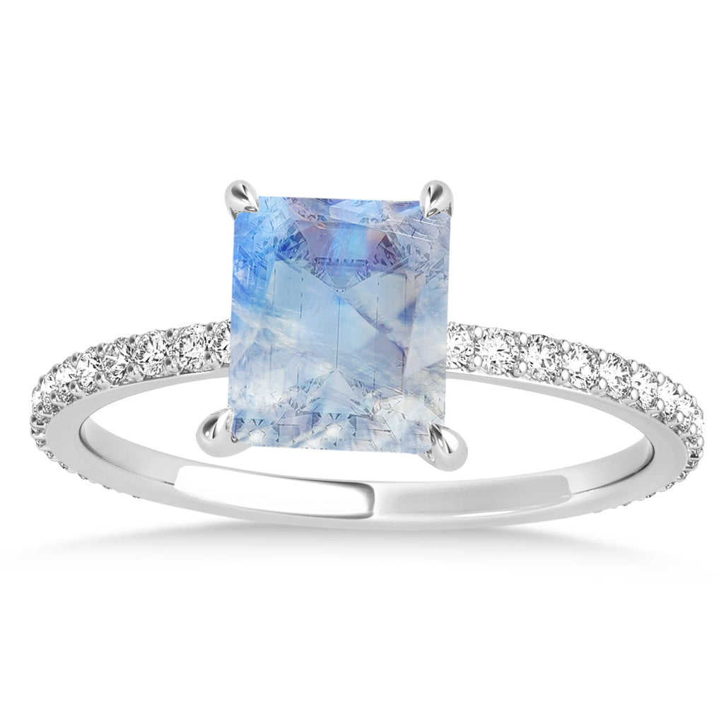 Emerald Moonstone & Diamond Hidden Halo Engagement Ring Palladium (2.93ct)