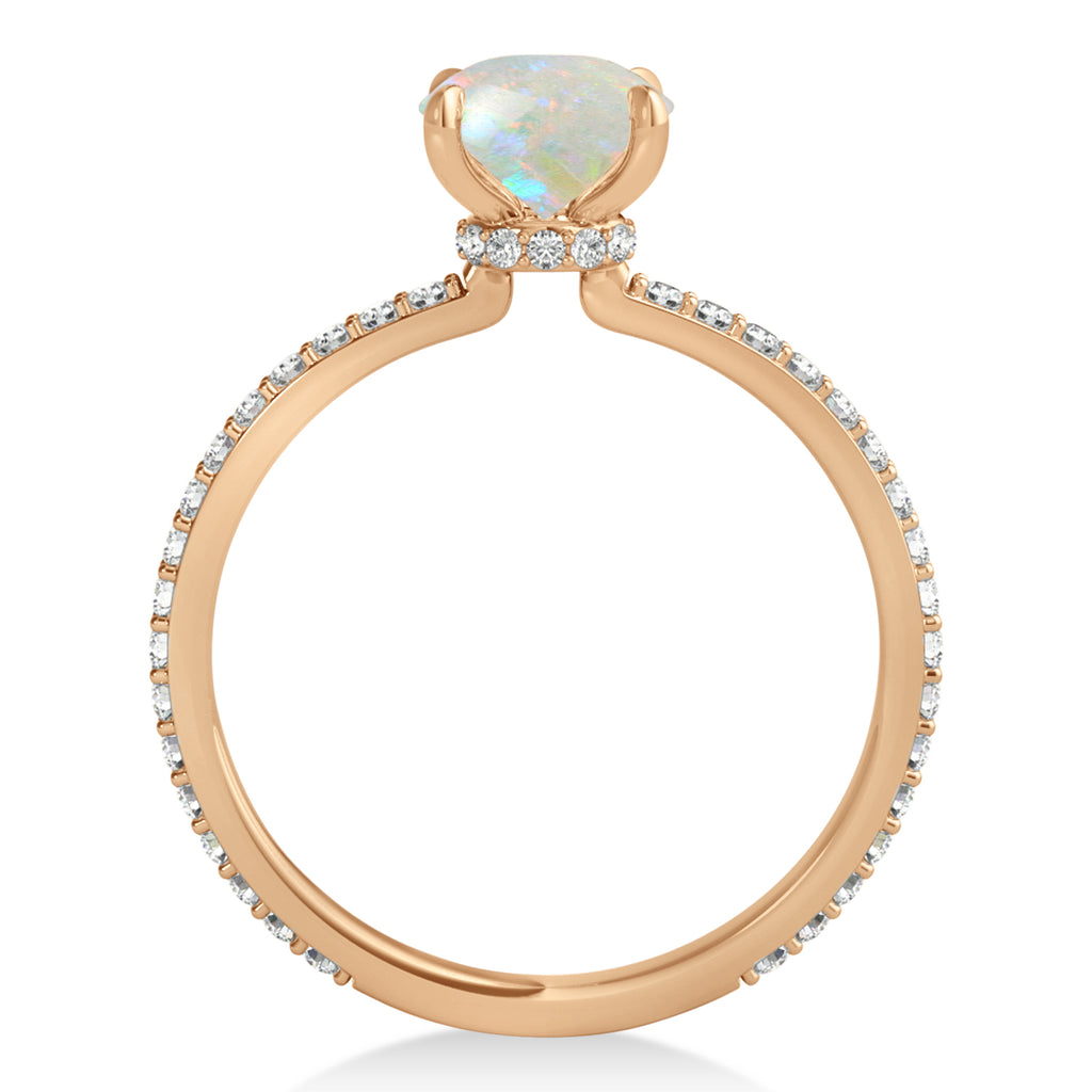 Emerald Opal & Diamond Hidden Halo Engagement Ring 14k Rose Gold (2.93ct)