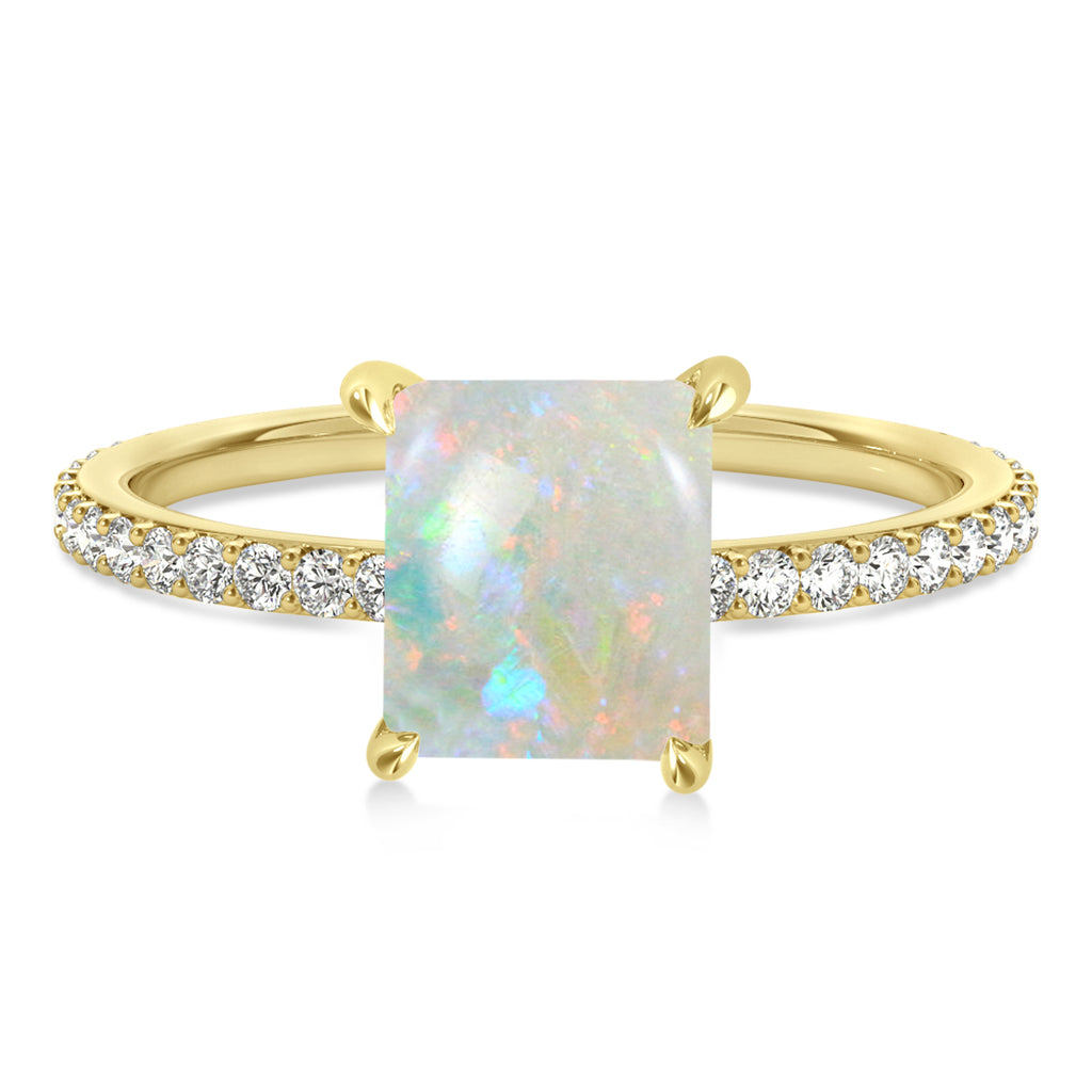 Emerald Opal & Diamond Hidden Halo Engagement Ring 14k Yellow Gold (2.93ct)