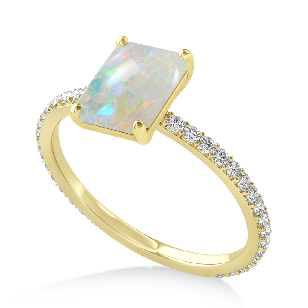 Emerald Opal & Diamond Hidden Halo Engagement Ring 14k Yellow Gold (2.93ct)