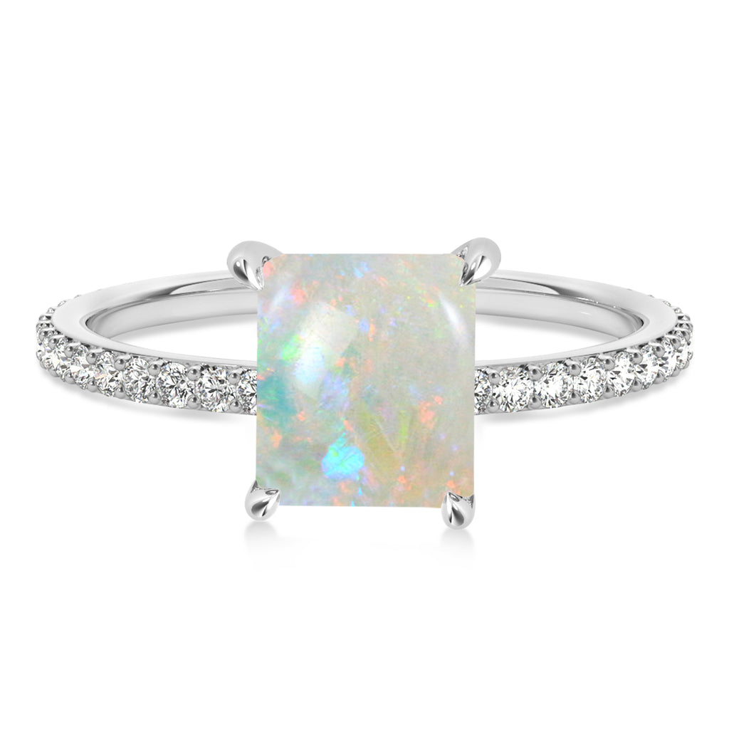 Emerald Opal & Diamond Hidden Halo Engagement Ring Palladium (2.93ct)