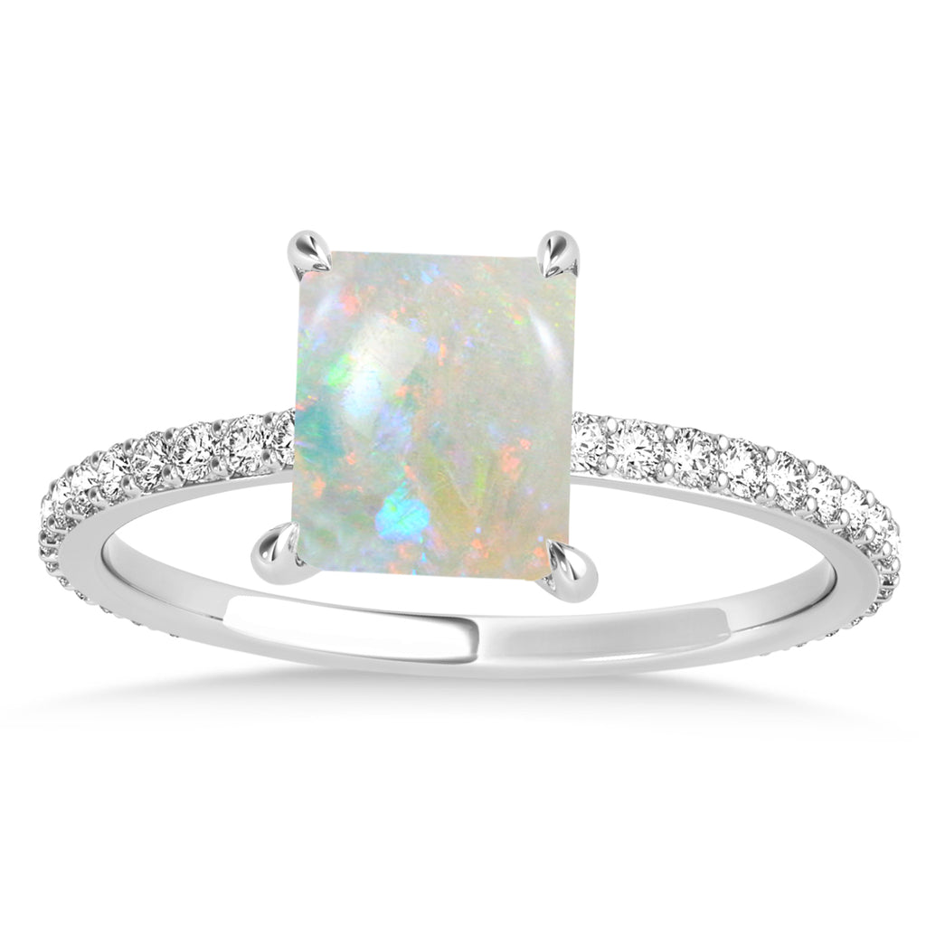 Emerald Opal & Diamond Hidden Halo Engagement Ring Palladium (2.93ct)