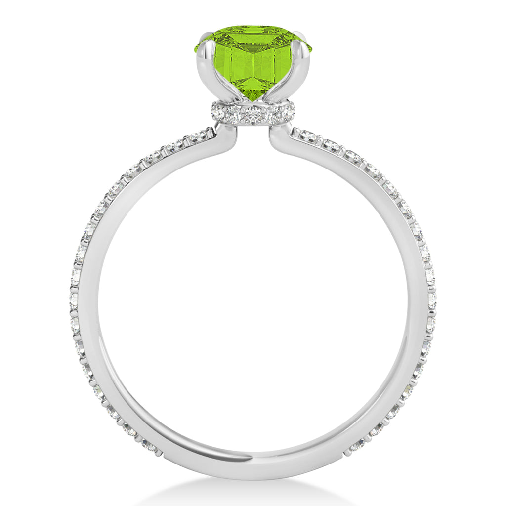 Emerald Peridot & Diamond Hidden Halo Engagement Ring 14k White Gold (2.93ct)