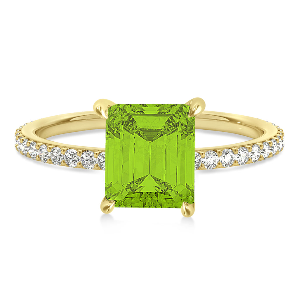 Emerald Peridot & Diamond Hidden Halo Engagement Ring 14k Yellow Gold (2.93ct)