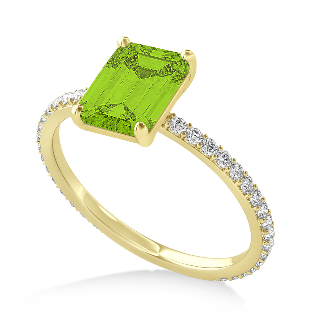 Emerald Peridot & Diamond Hidden Halo Engagement Ring 14k Yellow Gold (2.93ct)