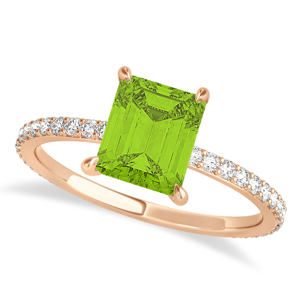 Emerald Peridot & Diamond Hidden Halo Engagement Ring 18k Rose Gold (2.93ct)