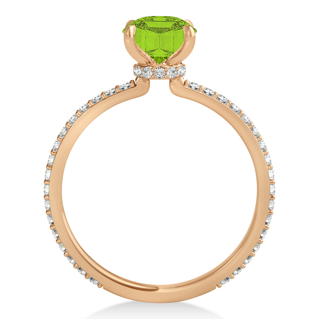 Emerald Peridot & Diamond Hidden Halo Engagement Ring 18k Rose Gold (2.93ct)
