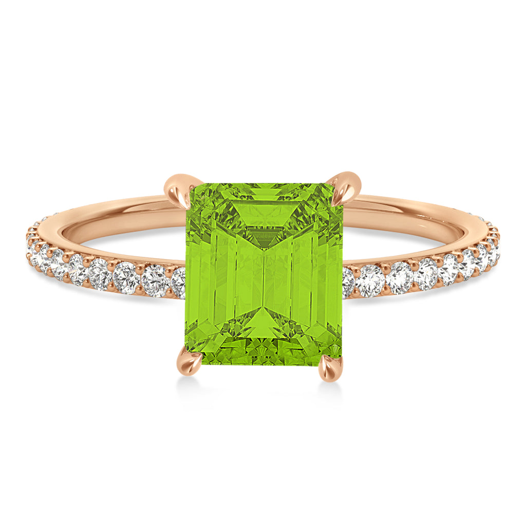 Emerald Peridot & Diamond Hidden Halo Engagement Ring 18k Rose Gold (2.93ct)
