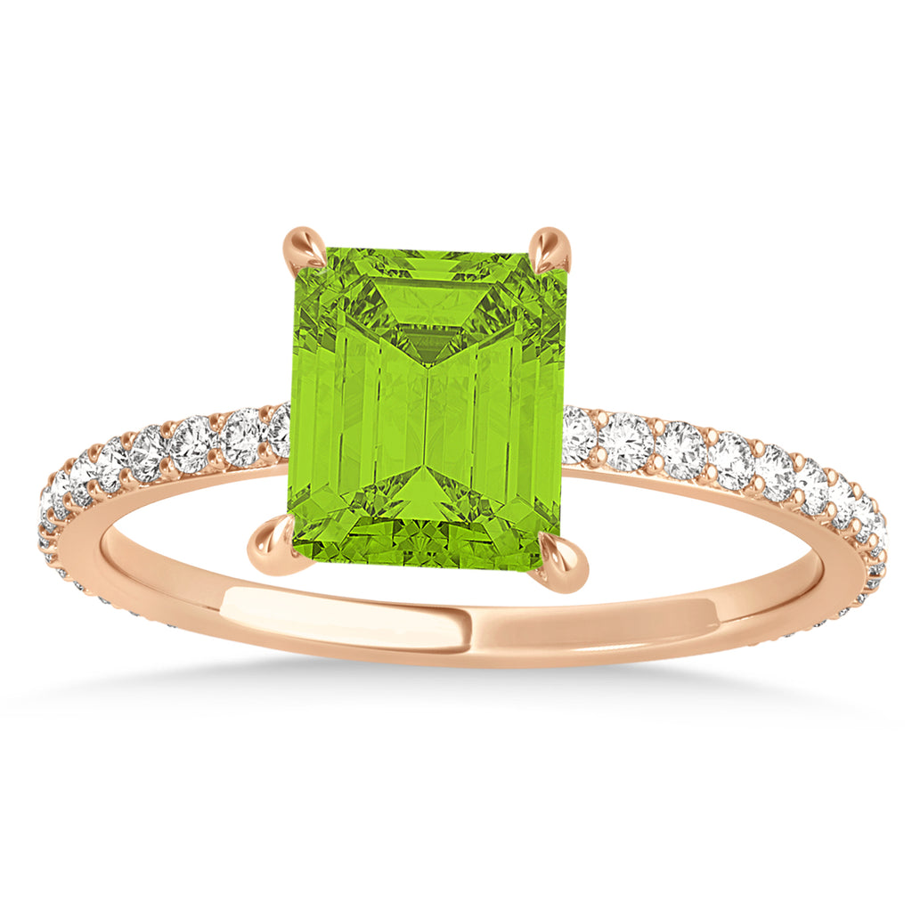 Emerald Peridot & Diamond Hidden Halo Engagement Ring 18k Rose Gold (2.93ct)