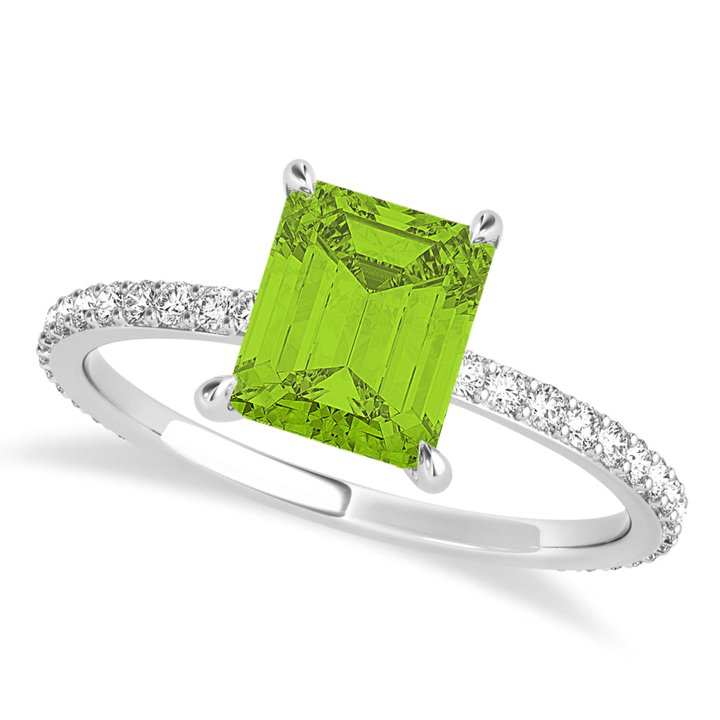 Emerald Peridot & Diamond Hidden Halo Engagement Ring 18k White Gold (2.93ct)