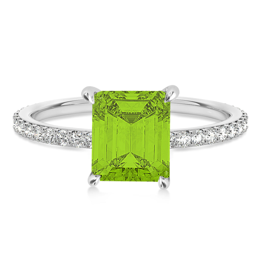 Emerald Peridot & Diamond Hidden Halo Engagement Ring 18k White Gold (2.93ct)