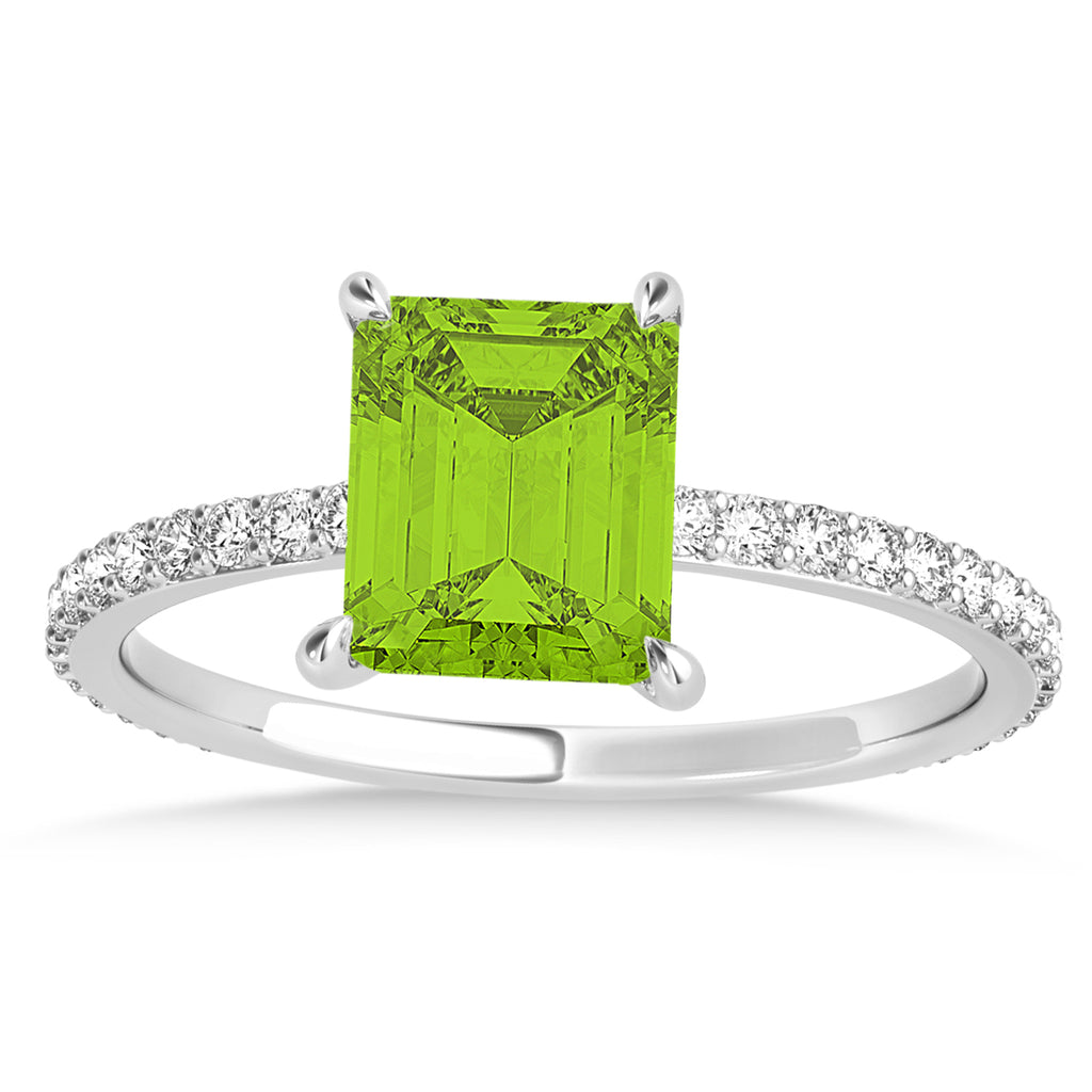 Emerald Peridot & Diamond Hidden Halo Engagement Ring 18k White Gold (2.93ct)