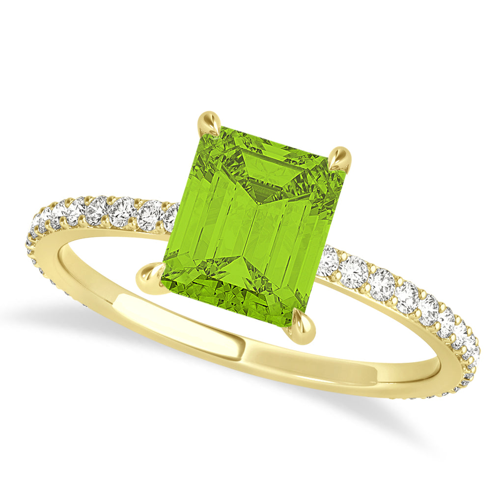 Emerald Peridot & Diamond Hidden Halo Engagement Ring 18k Yellow Gold (2.93ct)