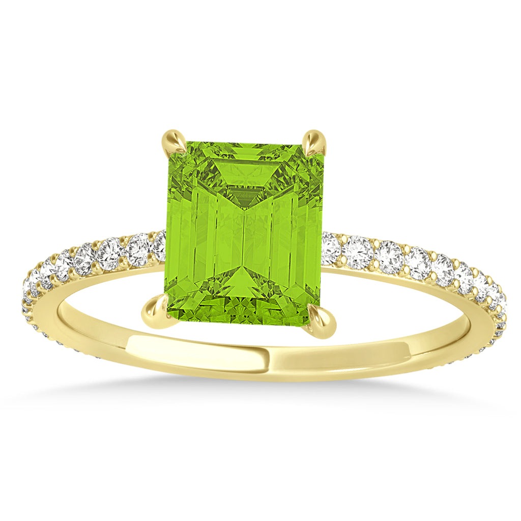 Emerald Peridot & Diamond Hidden Halo Engagement Ring 18k Yellow Gold (2.93ct)