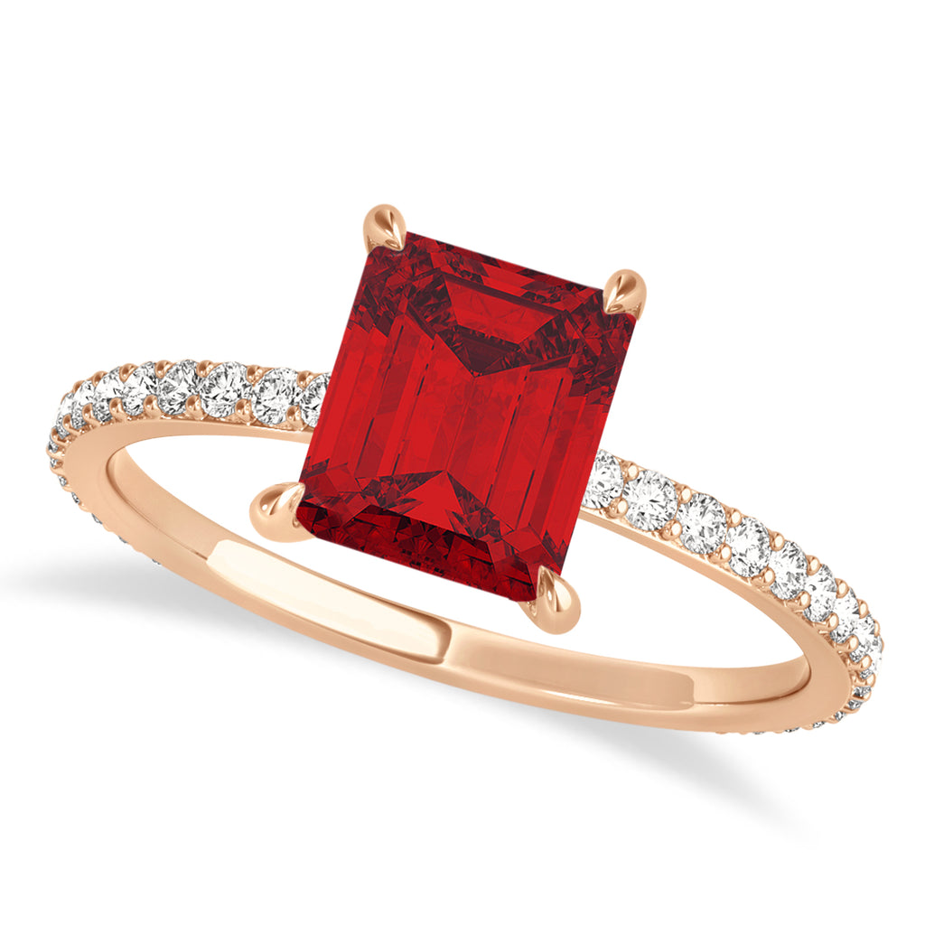 Emerald Ruby & Diamond Hidden Halo Engagement Ring 14k Rose Gold (2.93ct)